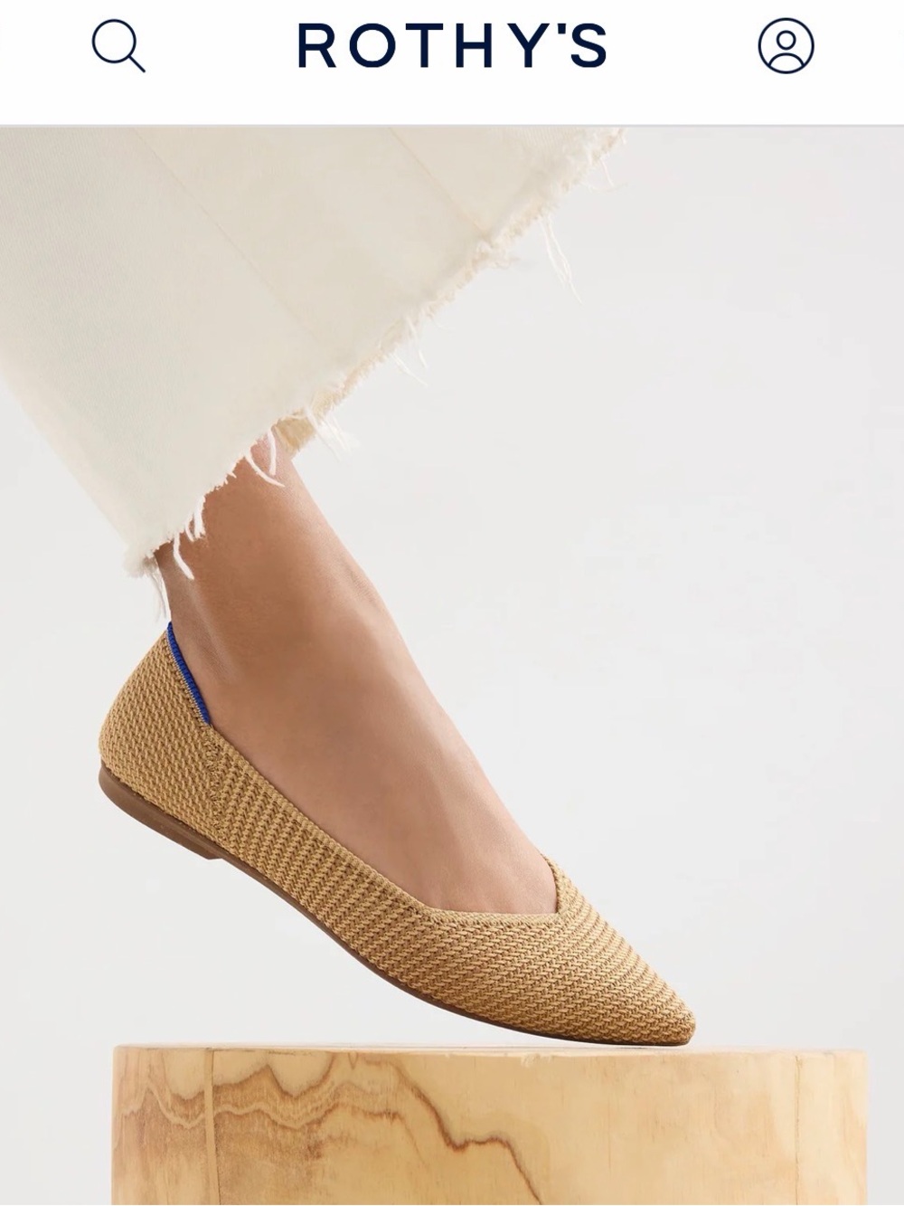 Rothy's Women's Pointed Knit Flat in Cognac Brown with Blue Trim